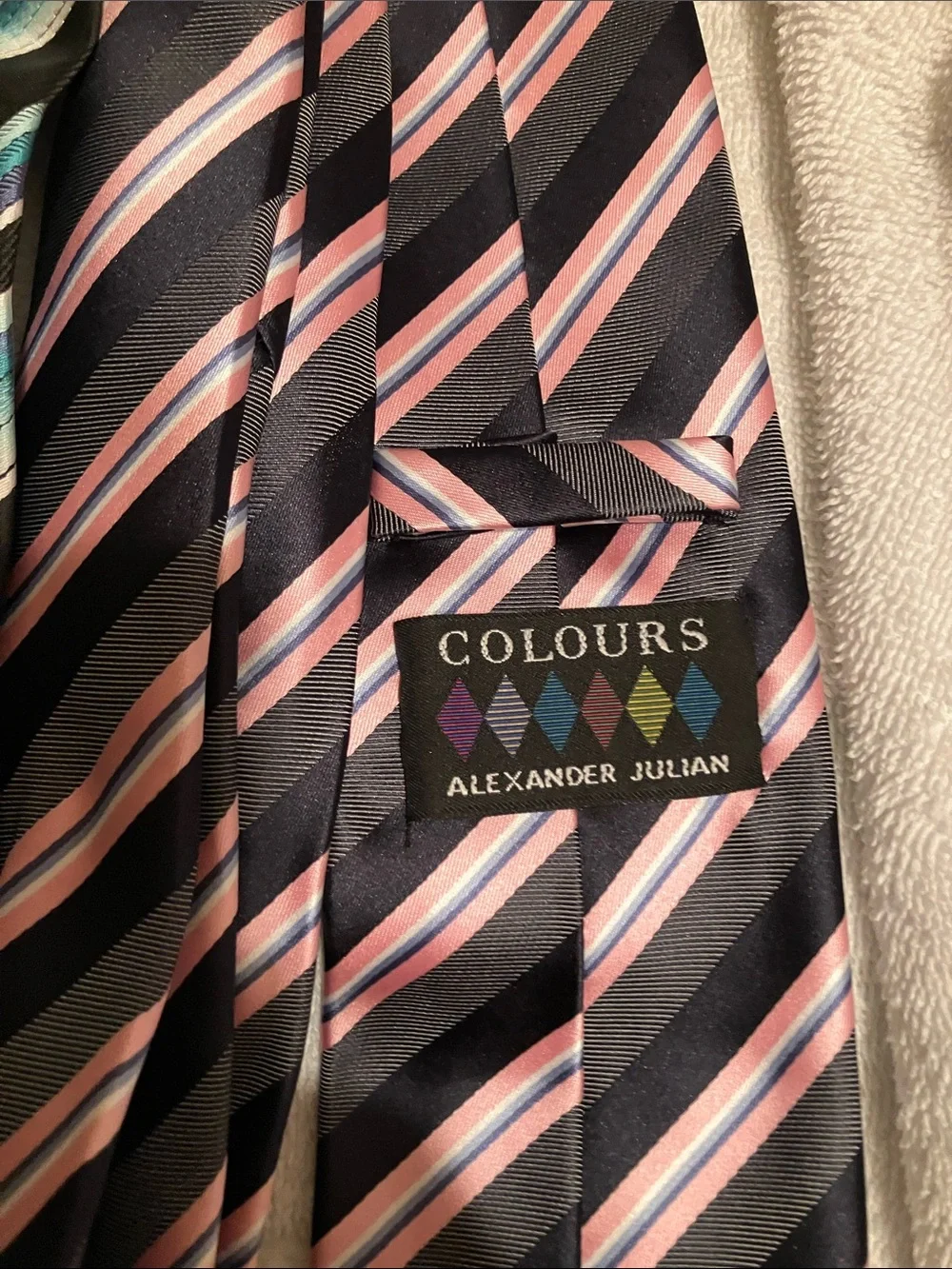 Alexander Julian Black Tie Set with Blue/Teal and Pink Stripes